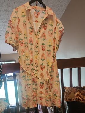 Draper James Dress with Coral Floral and Green Leaves